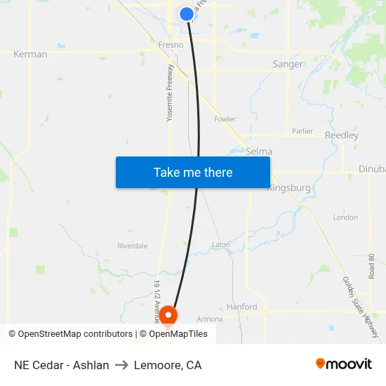 NE Cedar - Ashlan to Lemoore, CA map