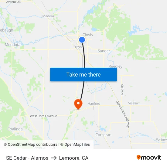 SE Cedar - Alamos to Lemoore, CA map