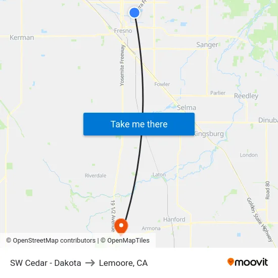 SW Cedar - Dakota to Lemoore, CA map