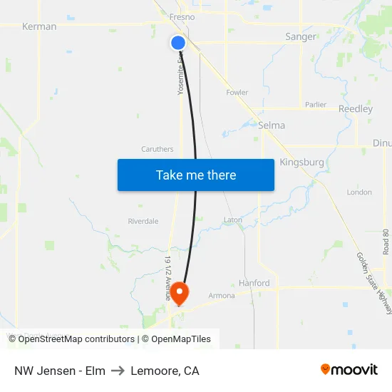 NW Jensen - Elm to Lemoore, CA map