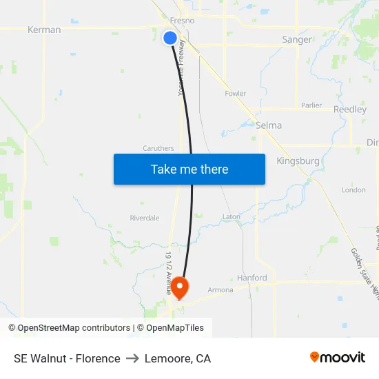 SE Walnut - Florence to Lemoore, CA map