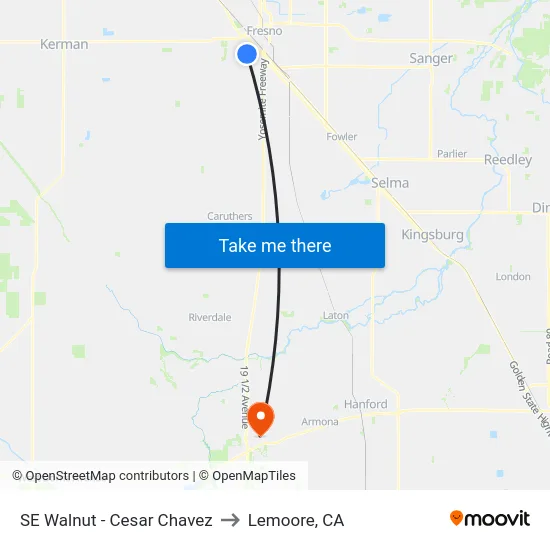SE Walnut - Cesar Chavez to Lemoore, CA map