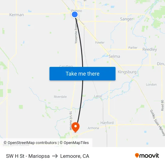 SW H St - Mariopsa to Lemoore, CA map