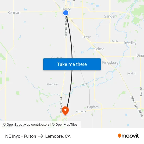 NE Inyo - Fulton to Lemoore, CA map