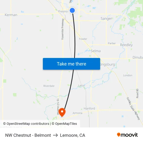 NW Chestnut - Belmont to Lemoore, CA map