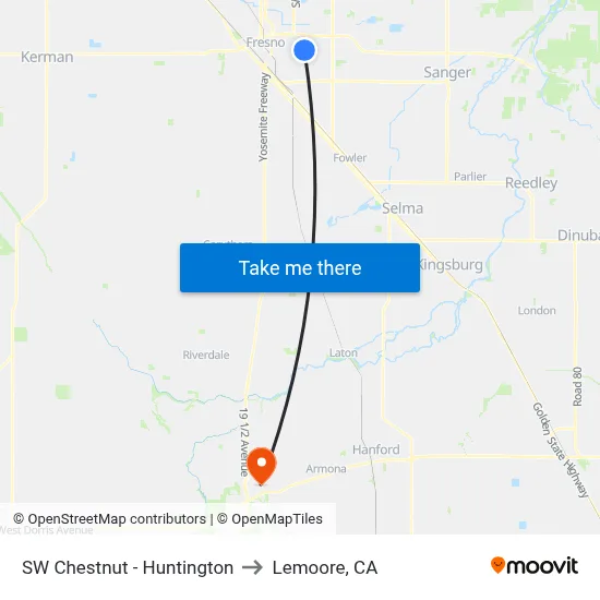 SW Chestnut - Huntington to Lemoore, CA map