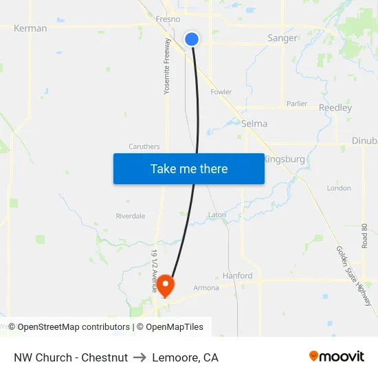NW Church - Chestnut to Lemoore, CA map