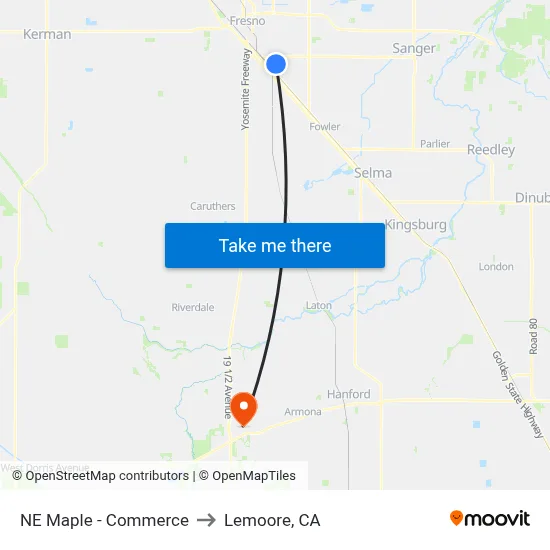 NE Maple - Commerce to Lemoore, CA map