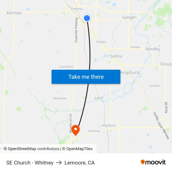 SE Church - Whitney to Lemoore, CA map