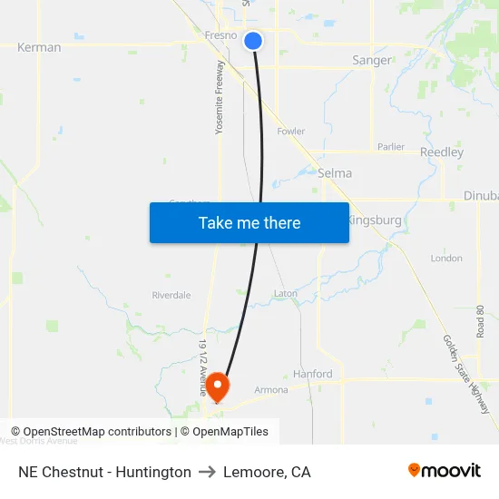 NE Chestnut - Huntington to Lemoore, CA map