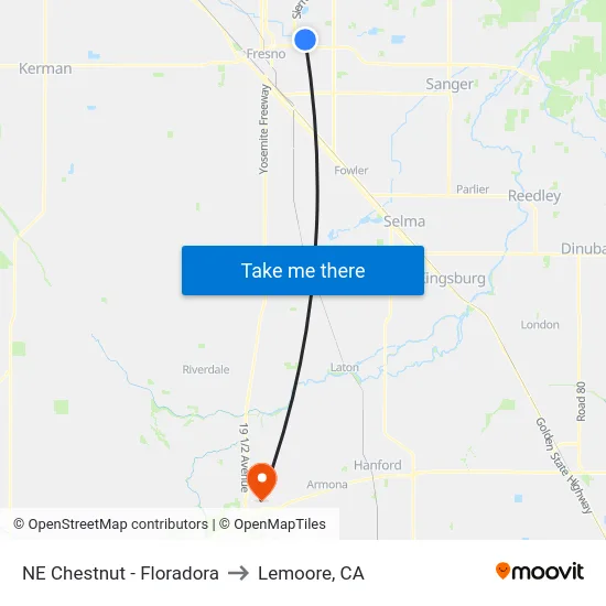 NE Chestnut - Floradora to Lemoore, CA map