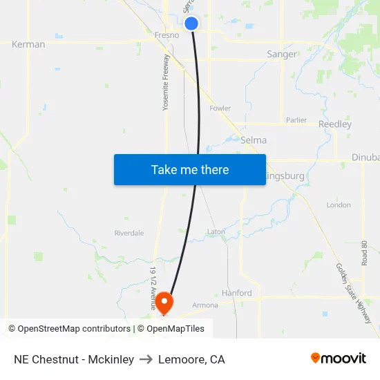 NE Chestnut - Mckinley to Lemoore, CA map
