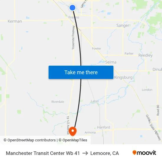 Manchester Transit Center Wb 41 to Lemoore, CA map
