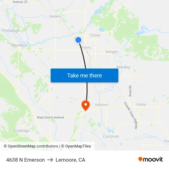 4638 N Emerson to Lemoore, CA map