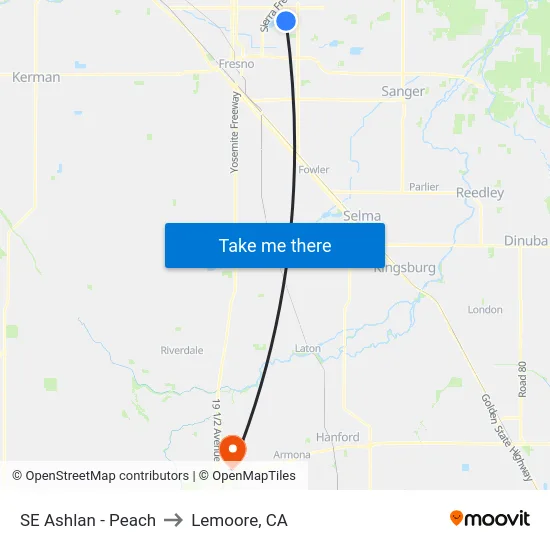 SE Ashlan - Peach to Lemoore, CA map