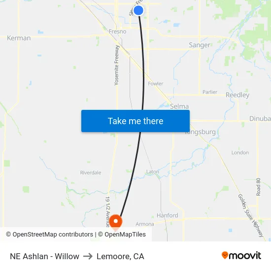 NE Ashlan - Willow to Lemoore, CA map