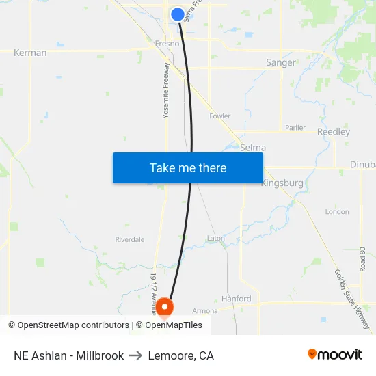 NE Ashlan - Millbrook to Lemoore, CA map