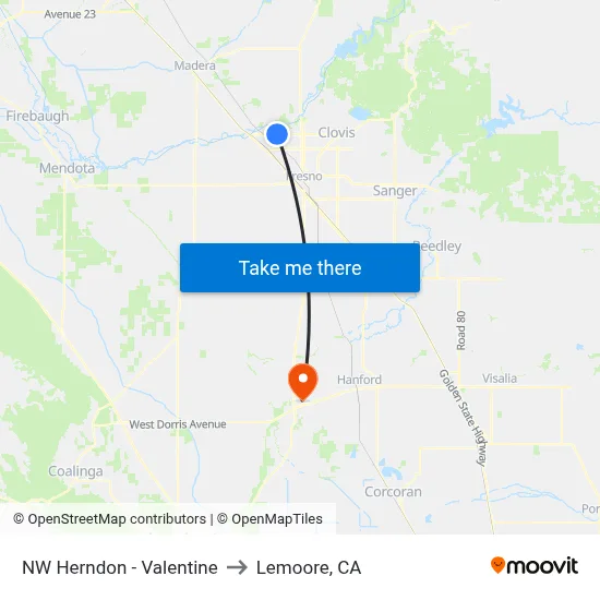 NW Herndon - Valentine to Lemoore, CA map