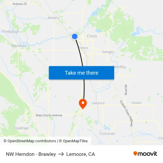 NW Herndon - Brawley to Lemoore, CA map