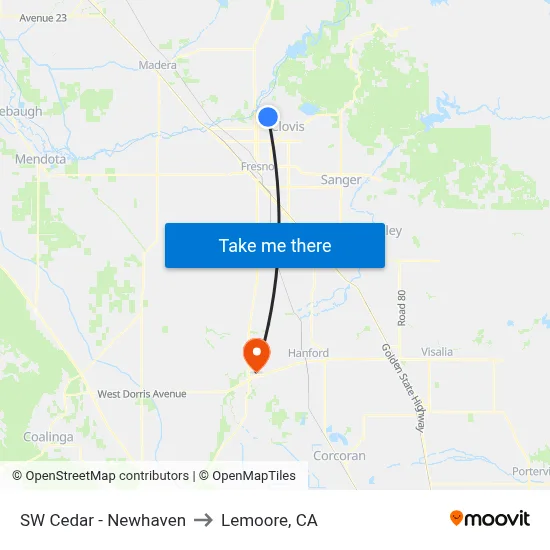 SW Cedar - Newhaven to Lemoore, CA map