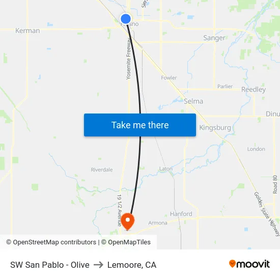 SW San Pablo - Olive to Lemoore, CA map