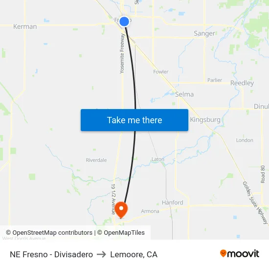 NE Fresno - Divisadero to Lemoore, CA map