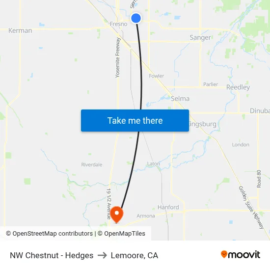 NW Chestnut - Hedges to Lemoore, CA map