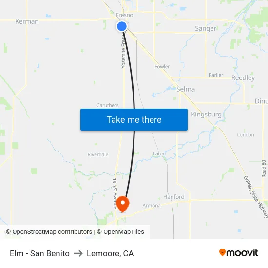 Elm - San Benito to Lemoore, CA map