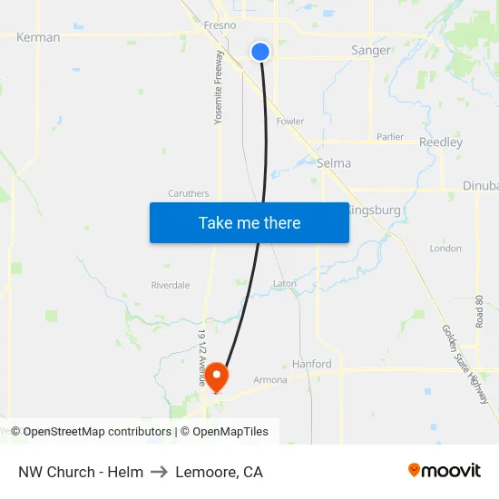 NW Church - Helm to Lemoore, CA map