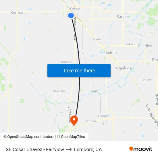 SE Cesar Chavez - Fairview to Lemoore, CA map