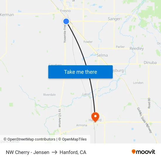 NW Cherry - Jensen to Hanford, CA map
