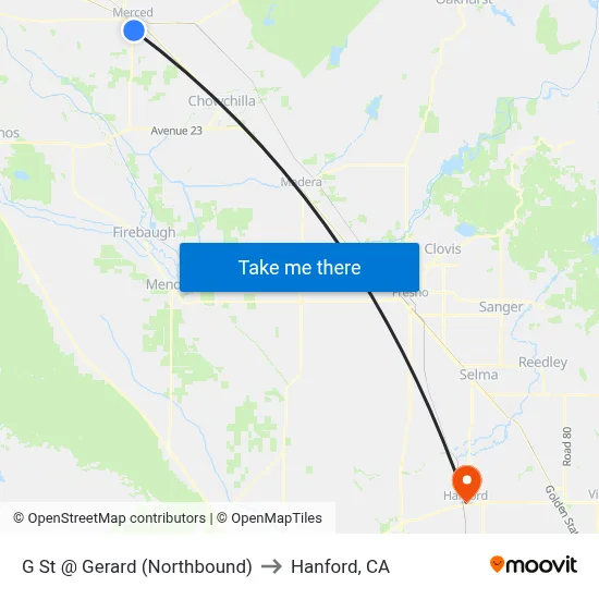 G St @ Gerard (Northbound) to Hanford, CA map