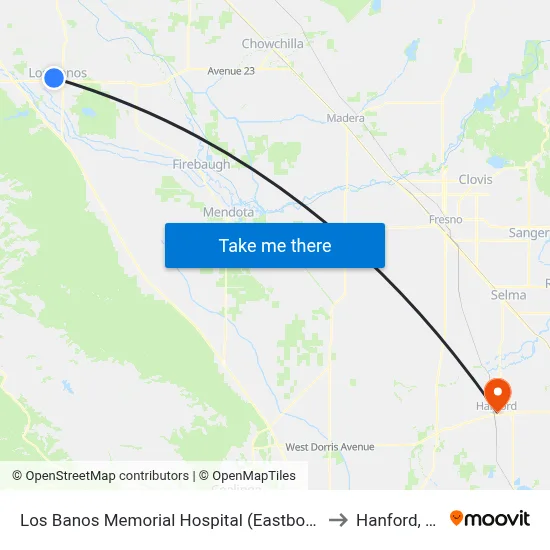 Los Banos Memorial Hospital (Eastbound) to Hanford, CA map