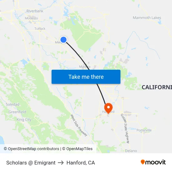 Scholars @ Emigrant to Hanford, CA map