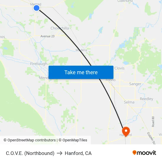 C.O.V.E. (Northbound) to Hanford, CA map