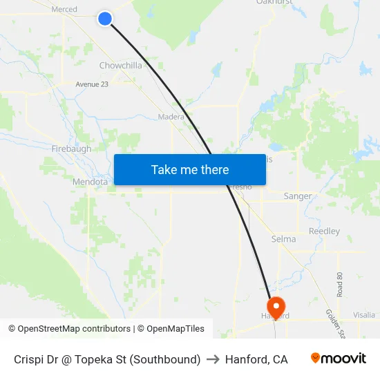 Crispi Dr @ Topeka St (Southbound) to Hanford, CA map