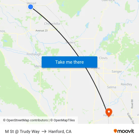 M St @ Trudy Way to Hanford, CA map