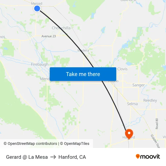 Gerard @ La Mesa to Hanford, CA map