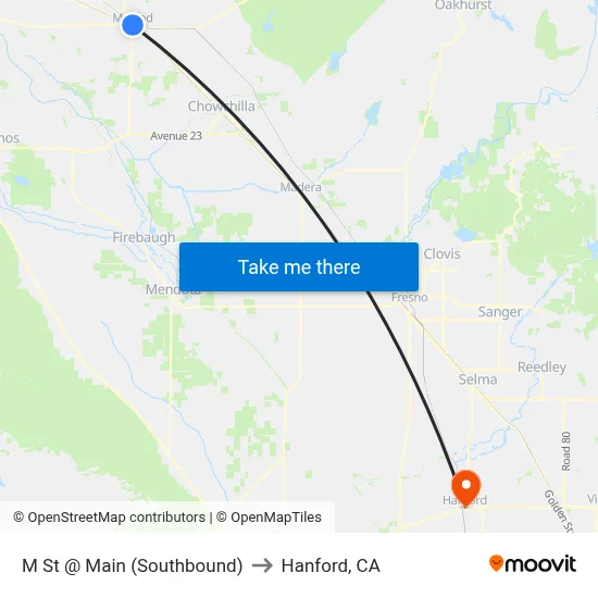 M St @ Main (Southbound) to Hanford, CA map