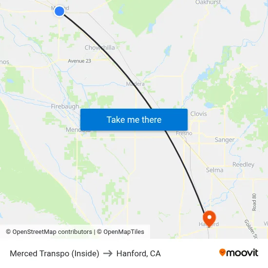 Merced Transpo (Inside) to Hanford, CA map
