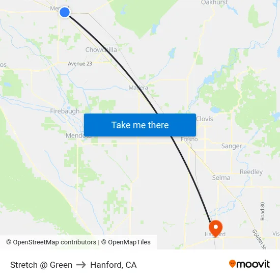 Stretch @ Green to Hanford, CA map