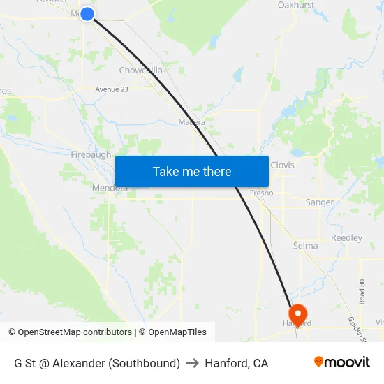 G St @ Alexander (Southbound) to Hanford, CA map