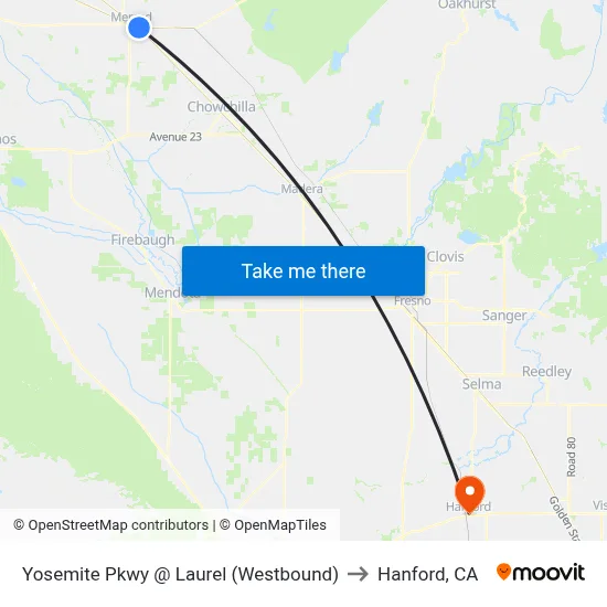 Yosemite Pkwy @ Laurel (Westbound) to Hanford, CA map