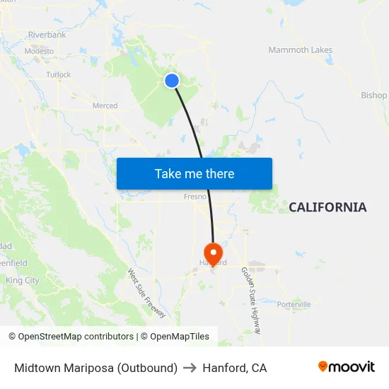 Midtown Mariposa (Outbound) to Hanford, CA map