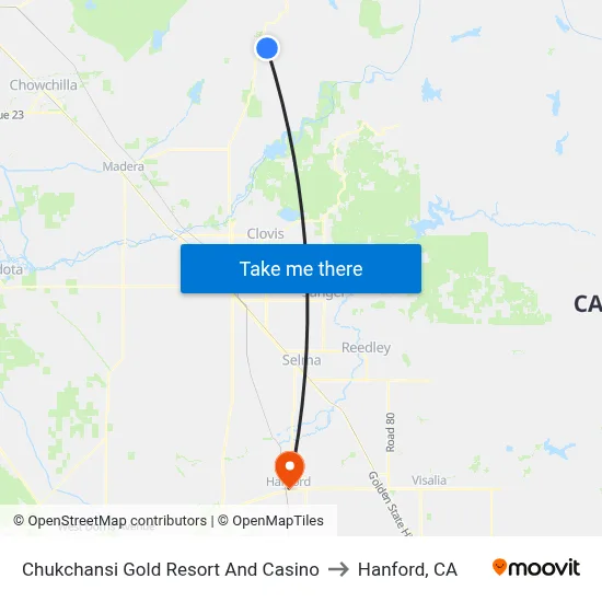 Chukchansi Gold Resort And Casino to Hanford, CA map
