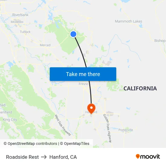 Roadside Rest to Hanford, CA map