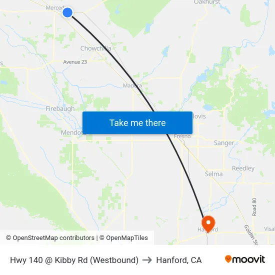 Hwy 140 @ Kibby Rd (Westbound) to Hanford, CA map
