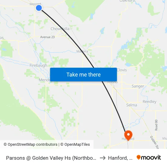 Parsons @ Golden Valley Hs (Northbound) to Hanford, CA map