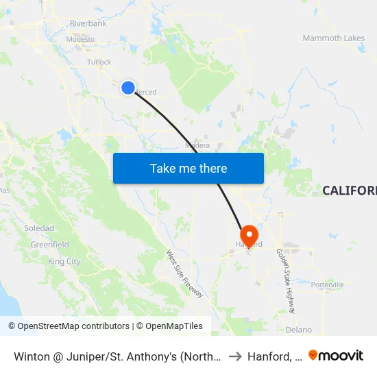 Winton @ Juniper/St. Anthony's (Northbound) to Hanford, CA map