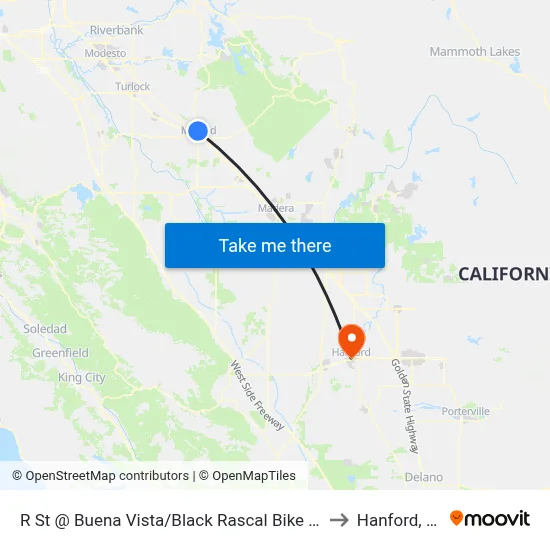 R St @ Buena Vista/Black Rascal Bike Path to Hanford, CA map